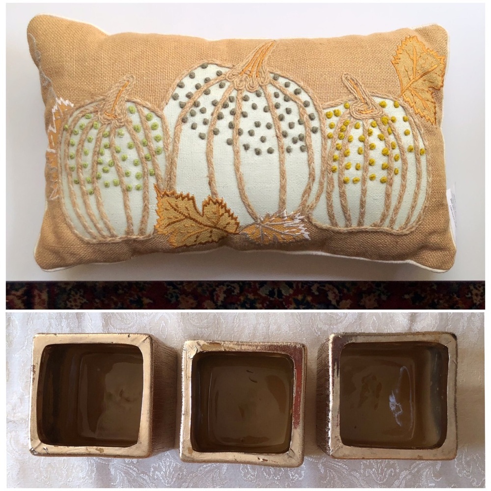 Fall Theme Decorative Pillow + 3 votives